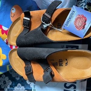 Birkenstock Black and Tan Sandals Two-Strap Comfort Design